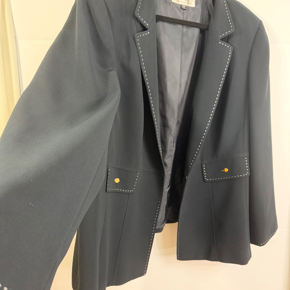 TAHARI ASL Black Blazer Jacket Womens 24W 3X‎ White Stitch NWOT - Picture 3 of 11
